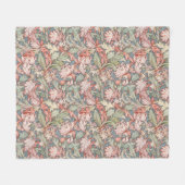 Retro botanisch patroon Roze en groen Fleece Deken (Voorkant (Horizontaal))