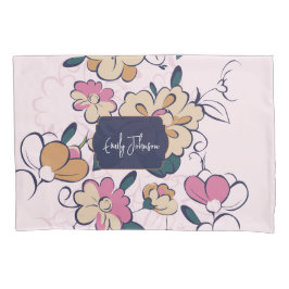 Retro Botanische Aangepaste Naam Roze Crème Beige Kussensloop