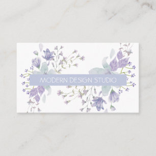 Retro botanische bloemen waterverf stoffig blauw l visitekaartje