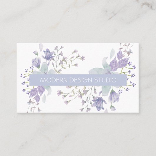 Retro botanische bloemen waterverf stoffig blauw l visitekaartje (Voorkant)