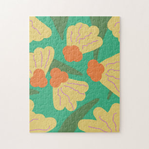 Retro Botanische Bloemknoppen Kleurrijk Schilderij Legpuzzel