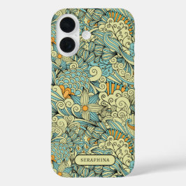 Retro botanische handgetekende lijnkunst gepersona iPhone 16 hoesje