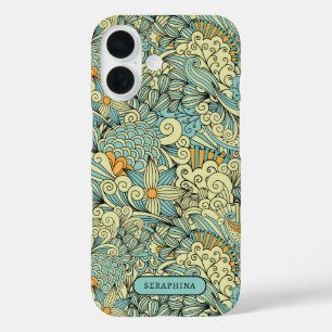 Retro Botanische lijntekening gepersonaliseerd iPhone 16 Hoesje