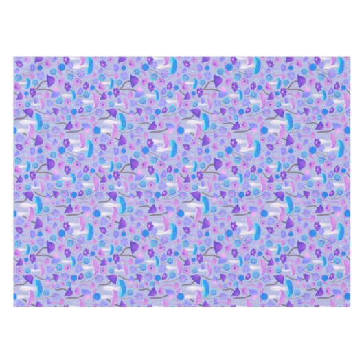 Retro Botanische paddenstoelen Bloemen Paarse Turq Tafelkleed (Voorkant (Horizontaal))