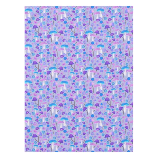 Retro Botanische paddenstoelen Bloemen Paarse Turq Tafelkleed (Voorkant)