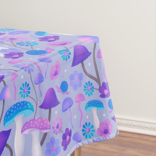 Retro Botanische paddenstoelen Bloemen Paarse Turq Tafelkleed (Voorbeeld)