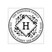 Retro Botanische Ronde Familienaam & Terugkeeradre Rubberstempel (Afrduk)