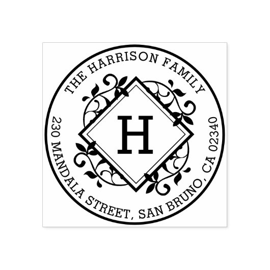 Retro Botanische Ronde Familienaam & Terugkeeradre Rubberstempel (Afrduk)