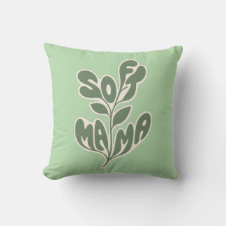 Retro botanische 'Soft Mama' blad typografie ontwe Kussen