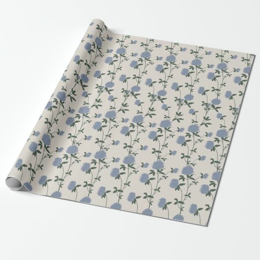 Retro Botanische Weideklaver | Frans Linnen Cadeaupapier (Uitgerold)