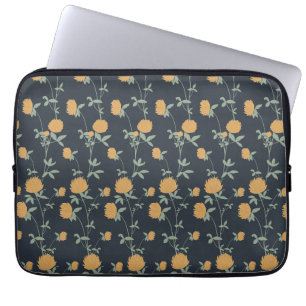 Retro Botanische Weideklaver Middernacht Tuin Laptop Sleeve