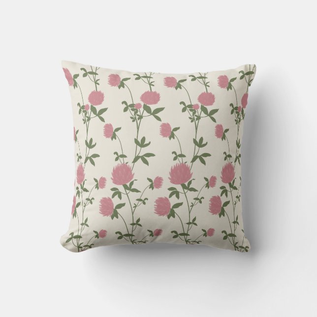 Retro Botanische Weideklaver | Vintage Archief Kussen (Voorkant)