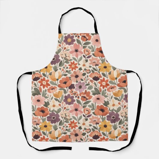 Retro Botanische Wilde Bloemen Schort in Herfsttin (Voorkant)