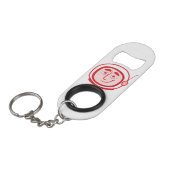 Retro Bottle Open met Cosmo in het rood Sleutelhanger Flessenopener (Voorkant Gekanteld)