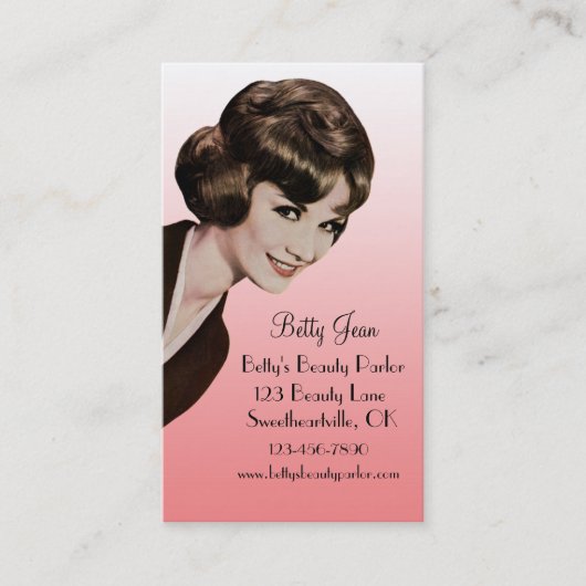 Retro  Bouffant Pink Haarstylist Card Visitekaartje (Voorkant)