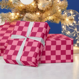 Retro Bourgondië Roze Tartan Plaid Kerstmis Cadeaupapier