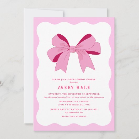 Retro Bow Roze Lila Chic Curve Wavy Vrijgezellenfe Kaart (Voorkant)