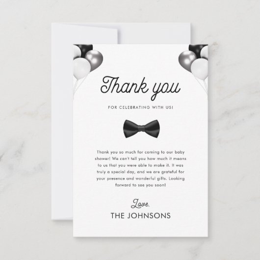 Retro Bow Stropdas & Balloons Boy Baby shower Dank Bedankkaart (Voorkant)