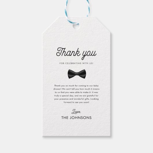 Retro Bow Stropdas & Balloons Boy Baby shower Dank Cadeaulabel (Voorkant)