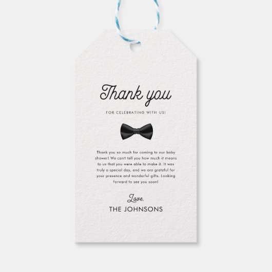 Retro Bow Stropdas & Balloons Boy Baby shower Dank Cadeaulabel (Achterkant)