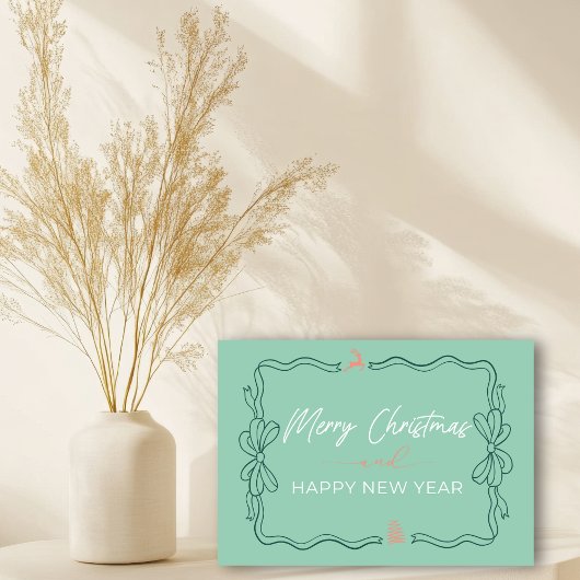 Retro Bow & Trees Doodles Vakantie Gevouwen Kaart