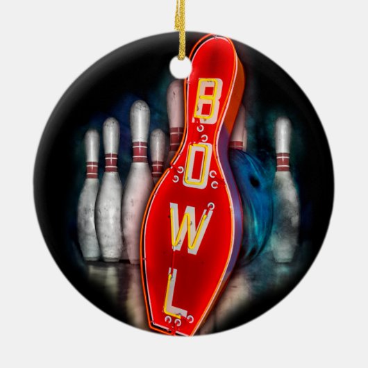 Retro Bowl met bowlingpennen en -bal Keramisch Ornament (Achterkant)