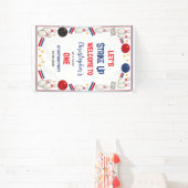 Retro Bowling 1e verjaardag – Plezierige kinderen Spandoek (Insitu)