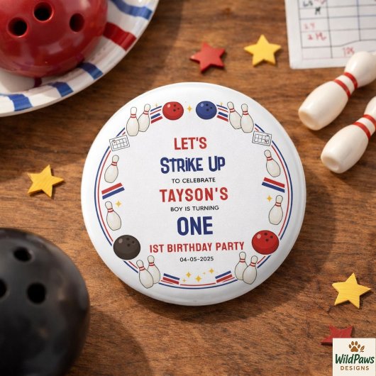 Retro Bowling 1e Verjaardagsfeestje – Leuke Kinder Ronde Button 3,2 Cm