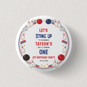 Retro Bowling 1e Verjaardagsfeestje – Leuke Kinder Ronde Button 3,2 Cm (Voorkant)