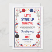 Retro Bowling 1st Birthday – Fun Kids Bedankkaart (Voorkant)