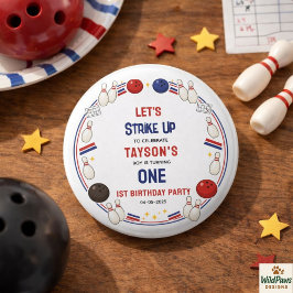Retro Bowling 1st Birthday Party – Fun Kids  Ronde Button 3,2 Cm