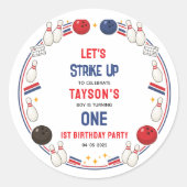 Retro Bowling 1st Birthday Party – Fun Kids  Ronde Sticker (Voorkant)