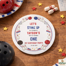 Retro Bowling 1st Birthday Party – Fun Kids  Ronde Sticker