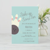 Retro Bowling Alley Birthday Party Blauwgroen Kaart (Staand voorkant)