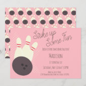 Retro Bowling Alley Birthday Party roze uitnodigin Kaart (Voorkant / Achterkant)