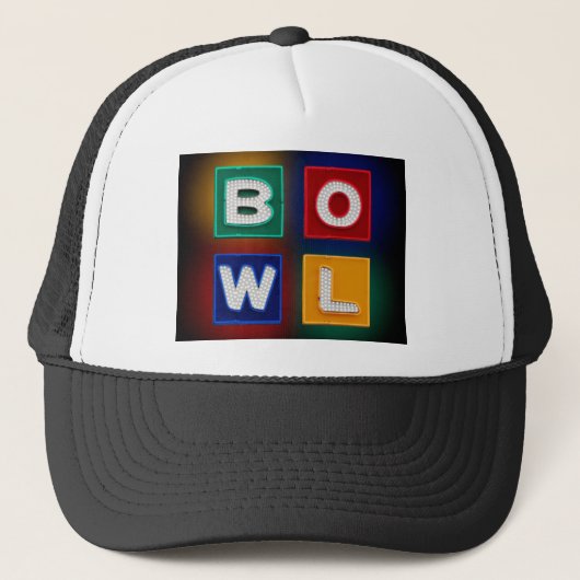 Retro, Bowling Alley, Neon B O W L-teken, Trucker Pet (Voorkant)