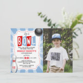 Retro Bowling Any Age Birthday Photo Kaart (Staand voorkant)