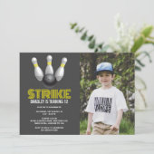 Retro Bowling Any Age Birthday Photo Kaart (Staand voorkant)