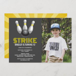 Retro Bowling Any Age Birthday Photo Kaart