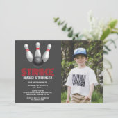 Retro Bowling Any Age Birthday Photo Kaart (Staand voorkant)