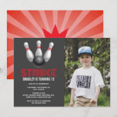 Retro Bowling Any Age Birthday Photo Kaart (Voorkant / Achterkant)