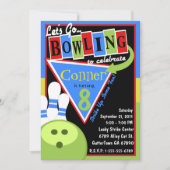 Retro Bowling Birthday Party Invitation Kaart (Voorkant)