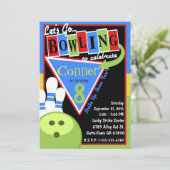 Retro Bowling Birthday Party Invitation Kaart (Staand voorkant)