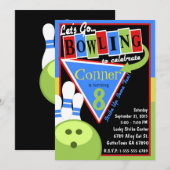 Retro Bowling Birthday Party Invitation Kaart (Voorkant / Achterkant)