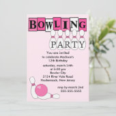 Retro Bowling Birthday Party Invitation Kaart (Staand voorkant)