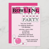 Retro Bowling Birthday Party Invitation Kaart (Voorkant / Achterkant)