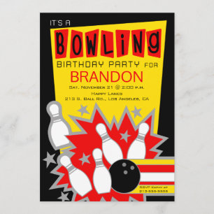 Retro Bowling Birthday Party Invitation Kaart