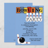 Retro Bowling Birthday Party Invitation Kaart (Voorkant / Achterkant)