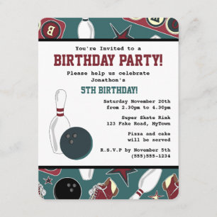 Retro Bowling Birthday Party Kaart