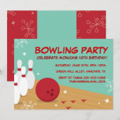 Retro Bowling Birthday Party - Uitnodigingen (Voorkant / Achterkant)